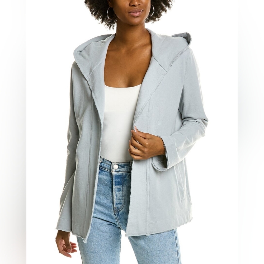James Perse French Terry Hooded Open Front Cardigan In Blue Fog Size 4